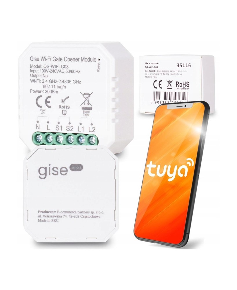 GISE SMART Moduł do sterowania bramą Tuya WiFi GEN 2 + Czujnik